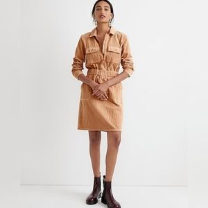 J. Crew Zip Front Corduroy Dress Size 20 Cinched Waist Pockets Utility Preppy